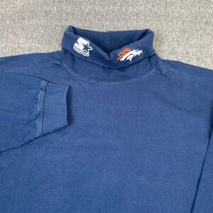 Vintage Starter Denver Broncos T-Shirt Mens Medium Blue Roll Neck Long Sleeve
